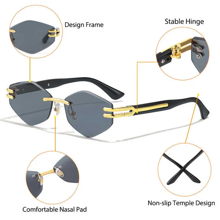 نظارات شمسية عصرية فاخرة بدون إطار عدسات . Luxury Fashion Rimless Sunglasses Gradient