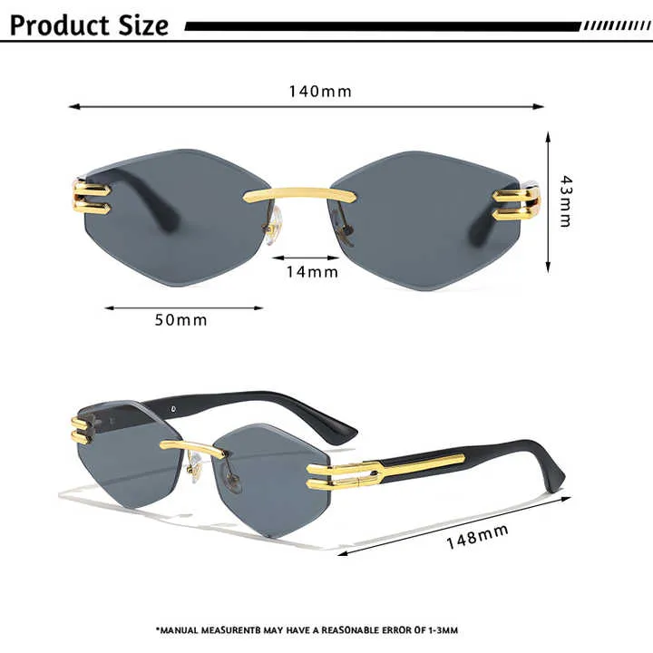 نظارات شمسية عصرية فاخرة بدون إطار عدسات . Luxury Fashion Rimless Sunglasses Gradient