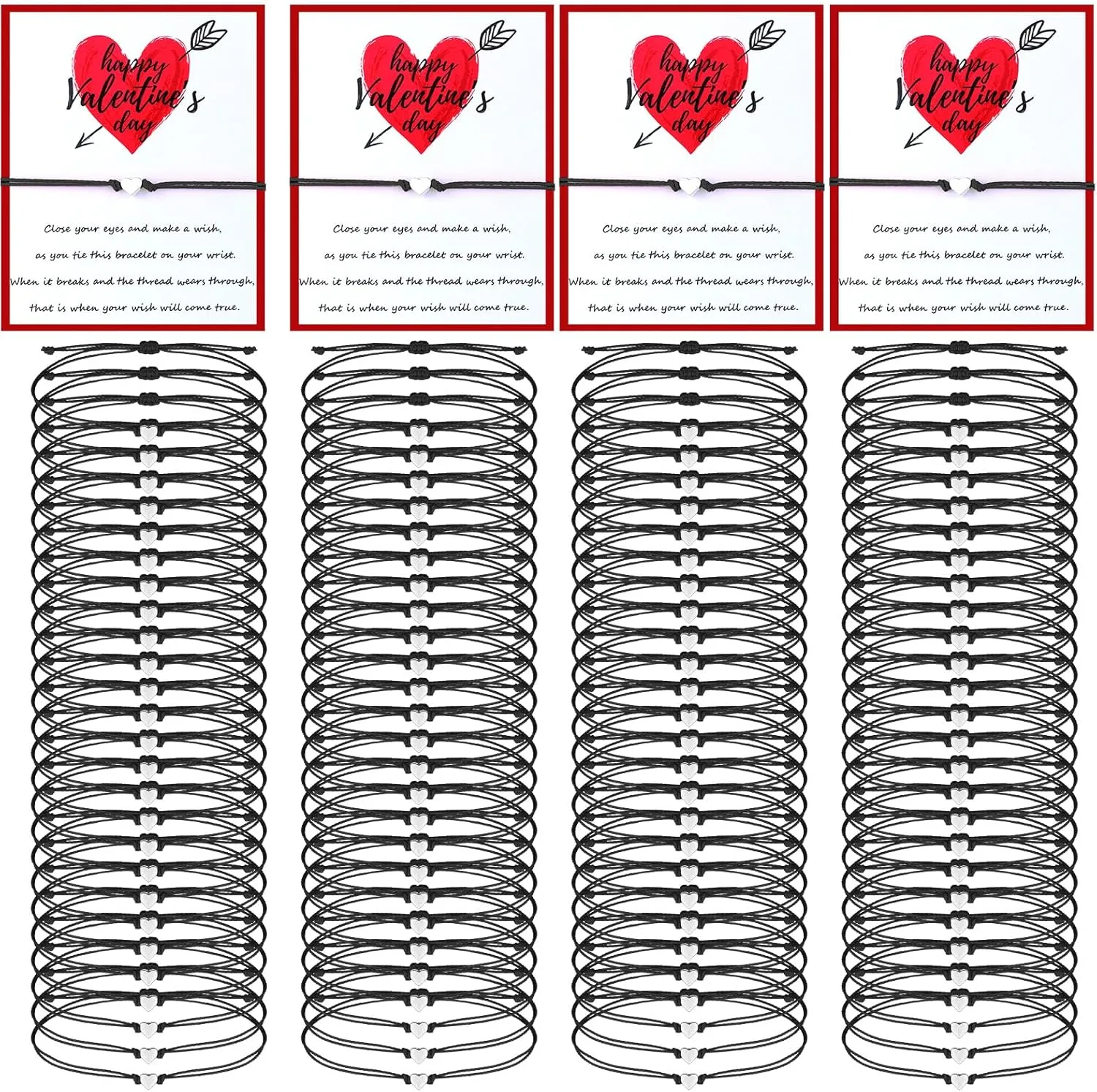 100 Pcs Valentines Friendship Bracelets Heart Matching Bracelets for Friends Gift Adjustable Friendship Bracelets