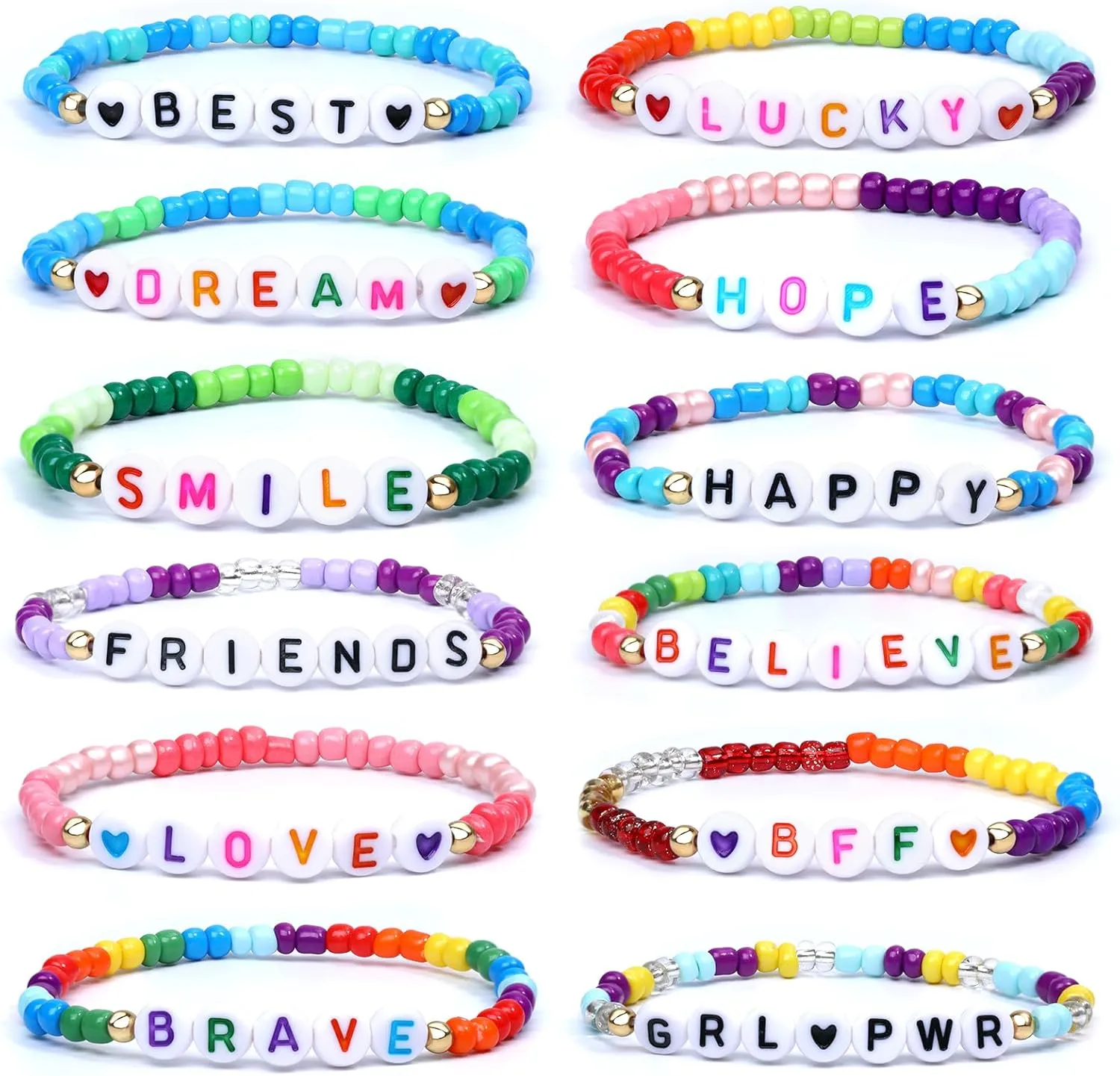 12 Pcs Beaded Friendship Bracelets Bulk Boho Stackable Bracelets for Women Inspirational Stretch Bracelets Elastic Layering Friendship Bracelets Boho Summer Beach Jewelry