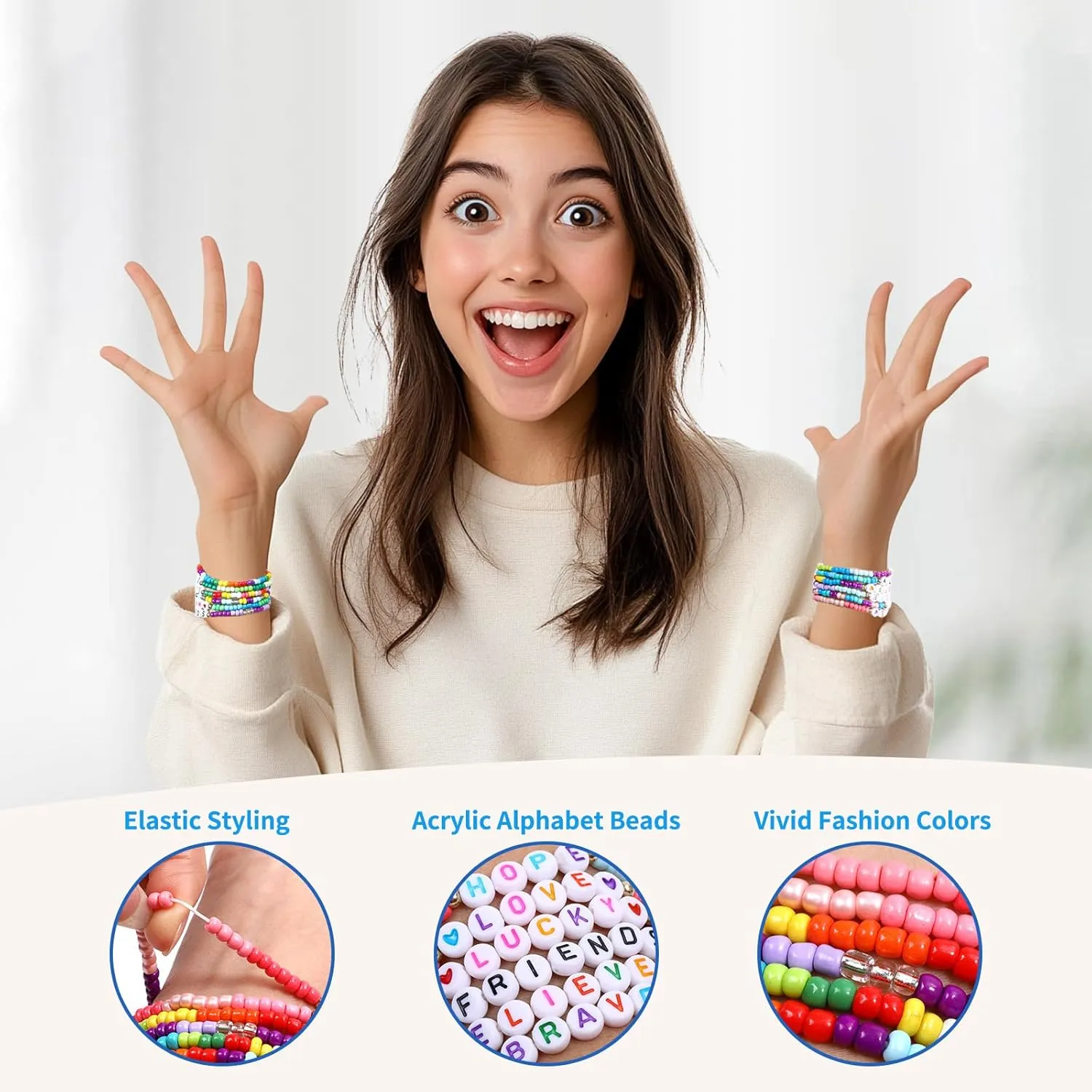 12 Pcs Beaded Friendship Bracelets Bulk Boho Stackable Bracelets for Women Inspirational Stretch Bracelets Elastic Layering Friendship Bracelets Boho Summer Beach Jewelry