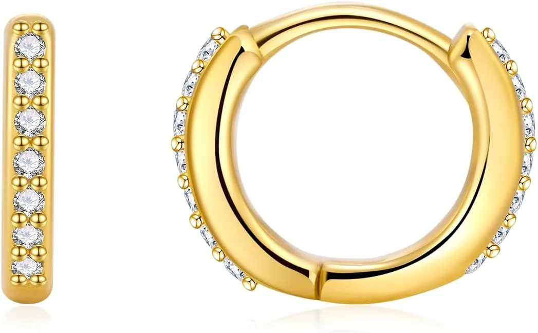18K Gold Plated Mini Hoop Earrings for Women Cubic Zirconia Ear Cuff Earrings Huggie Cartilage Studs