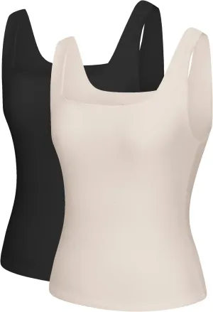 2 Pack Womens Camisole Tank Tops Double Layer Camisole Soft Lingerie Cami Pack Girls Slimming Outfits Casual Crop Top