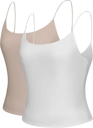 2 Pack Womens Camisole Tank Tops Double Layer Camisole Soft Lingerie Cami Pack Girls Slimming Outfits Casual Crop Top