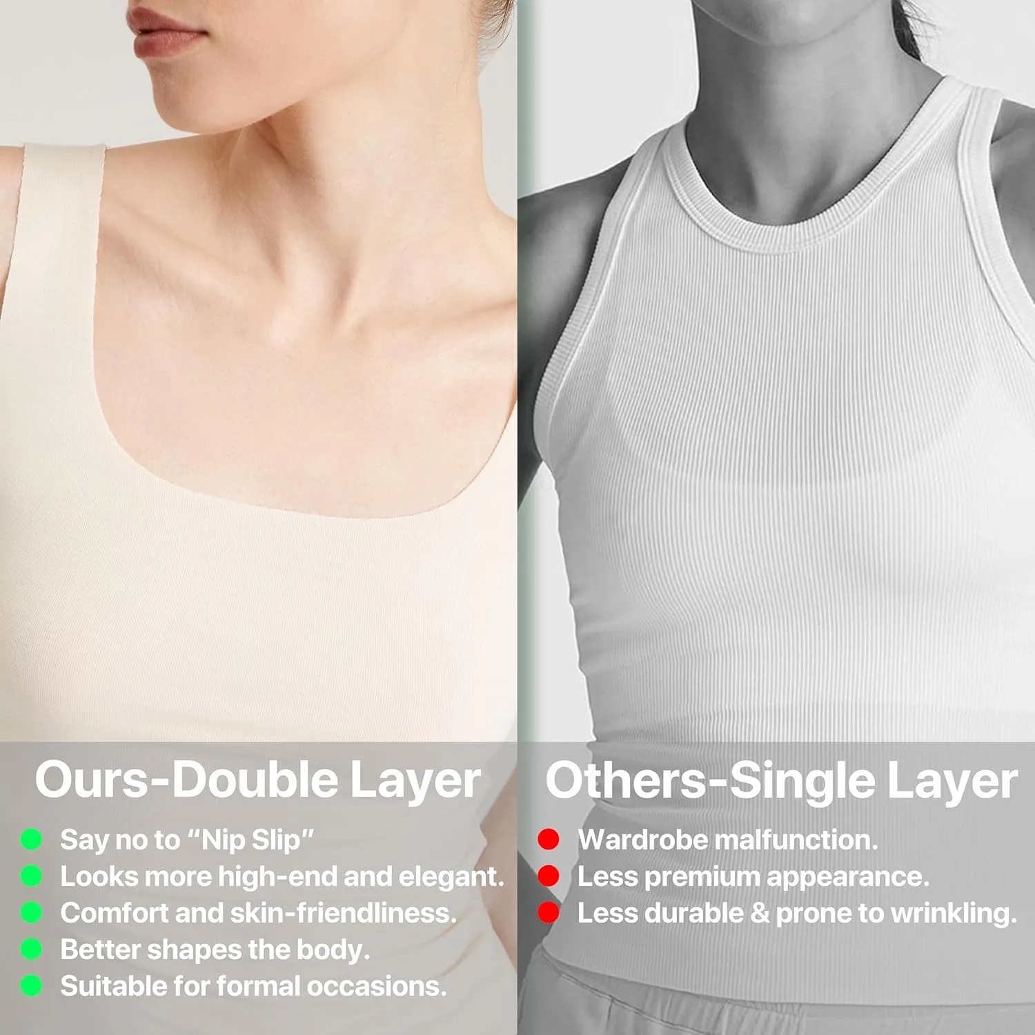 2 Pack Womens Camisole Tank Tops Double Layer Camisole Soft Lingerie Cami Pack Girls Slimming Outfits Casual Crop Top