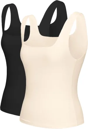 2 Pack Womens Camisole Tank Tops Double Layer Camisole Soft Lingerie Cami Pack Girls Slimming Outfits Casual Crop Top