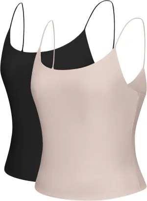 2 Pack Womens Camisole Tank Tops Double Layer Camisole Soft Lingerie Cami Pack Girls Slimming Outfits Casual Crop Top