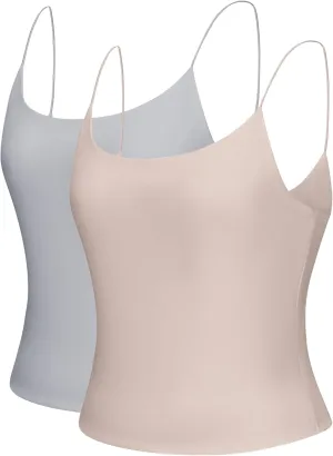 2 Pack Womens Camisole Tank Tops Double Layer Camisole Soft Lingerie Cami Pack Girls Slimming Outfits Casual Crop Top
