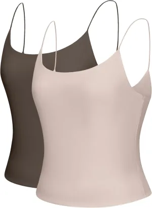 2 Pack Womens Camisole Tank Tops Double Layer Camisole Soft Lingerie Cami Pack Girls Slimming Outfits Casual Crop Top