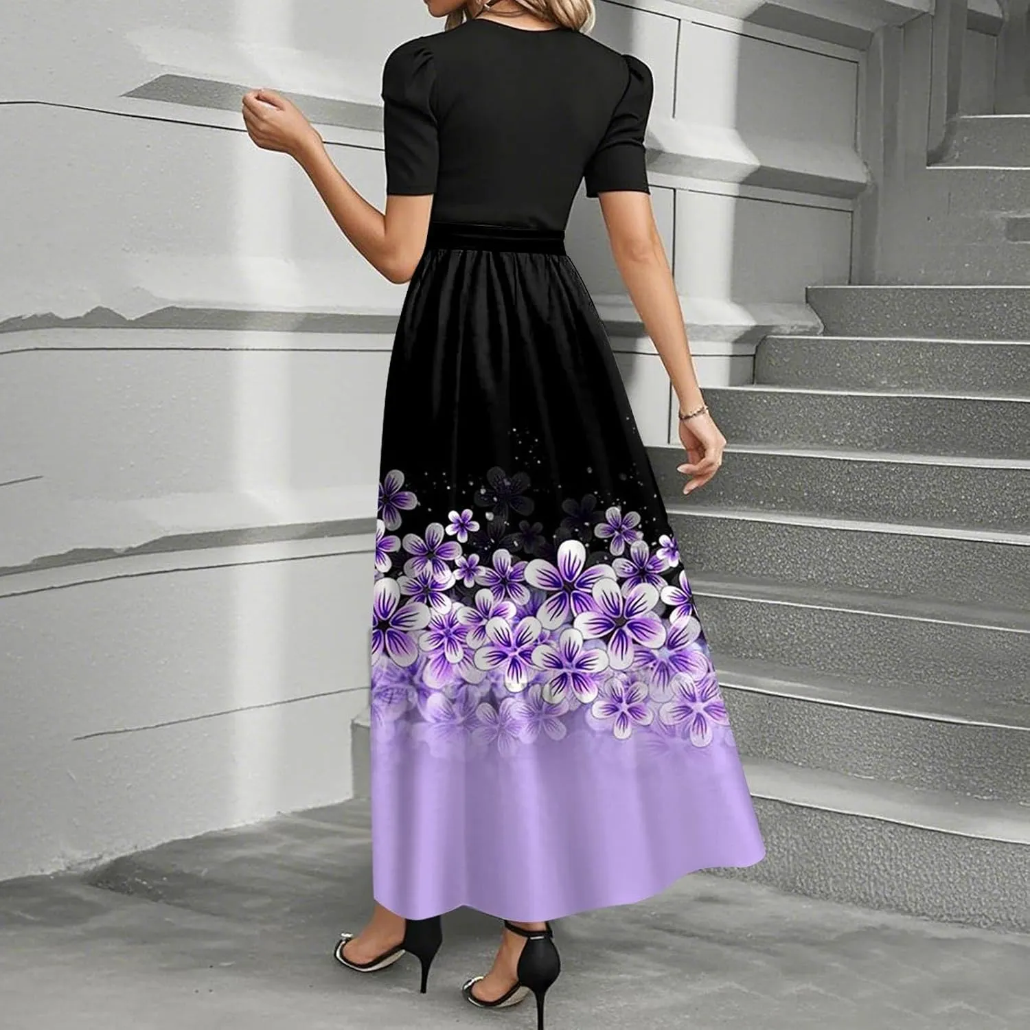 2025 Spring Dresses for Women, Beach Elegant Maxi Womens Jumpsuit Flower Print Bow High Waisted Womens Romper