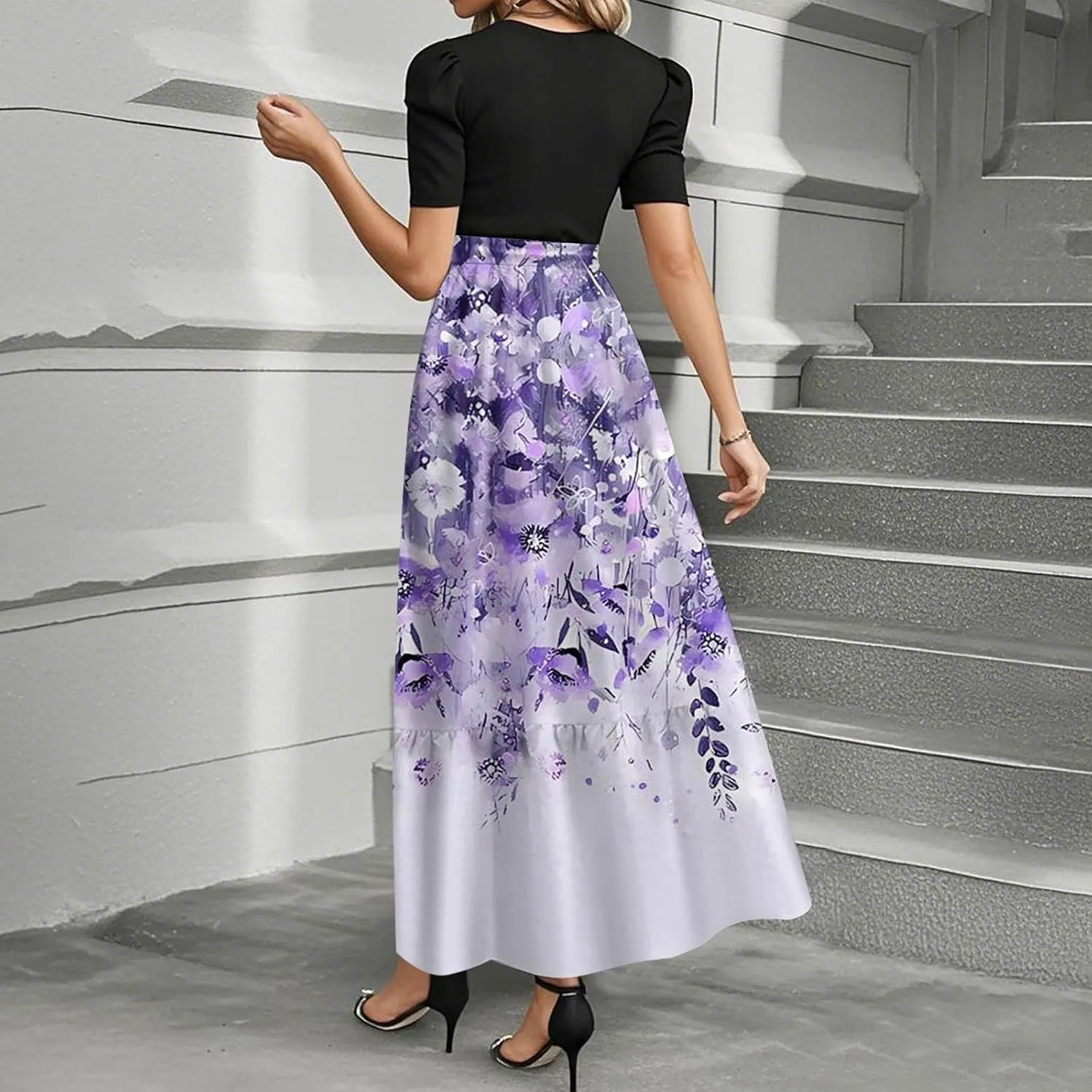 2025 Spring Dresses for Women, Beach Elegant Maxi Womens Jumpsuit Flower Print Bow High Waisted Womens Romper