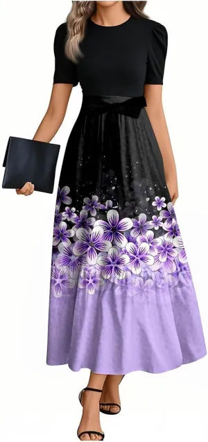 2025 Spring Dresses for Women, Beach Elegant Maxi Womens Jumpsuit Flower Print Bow High Waisted Womens Romper