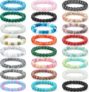24 Pcs 8mm Gemstones Beaded Bracelets for Men Women Stretch Round Bead Bracelets Set Healing Crystal Stone Bracelets Semi Precious Bracelets