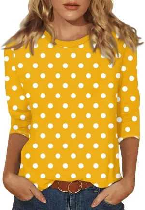 3/4 Sleeve Shirts for Women Spring Striped Crewneck Business Casual Tops Loose Three Quarter Length Work Blouses