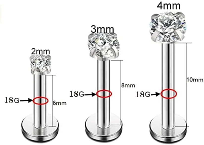 3Pairs 18g Round CZ Labret Cartilage Tragus Monroe Lip Nose Helix Studs Earrings for Women Men Stainless Steel Cubic Zirconia Huggie Tiny Small Mini Stud Fashion Piercing Jewelry Gifts