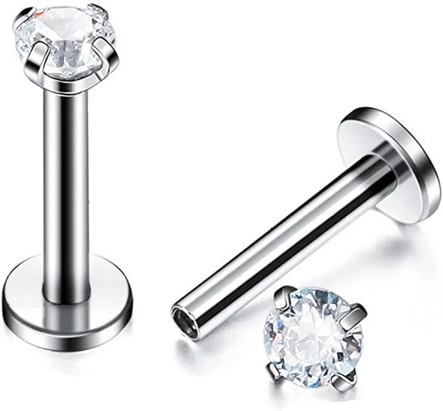 3Pairs 18g Round CZ Labret Cartilage Tragus Monroe Lip Nose Helix Studs Earrings for Women Men Stainless Steel Cubic Zirconia Huggie Tiny Small Mini Stud Fashion Piercing Jewelry Gifts