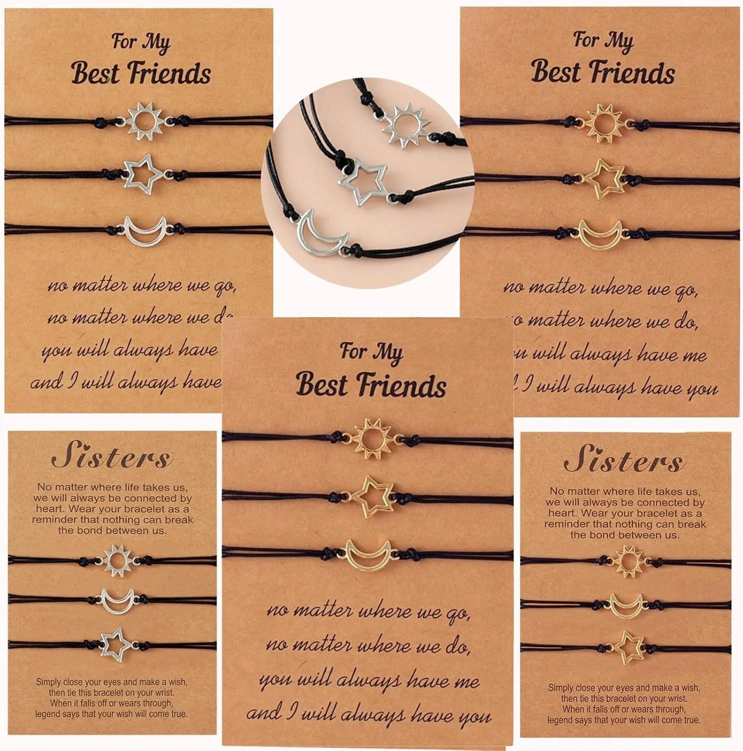 3pcs Star Friendship Bracelets Fashion Matching Bracelets Woven Rope Sister Bracelets for Women Teen Girls