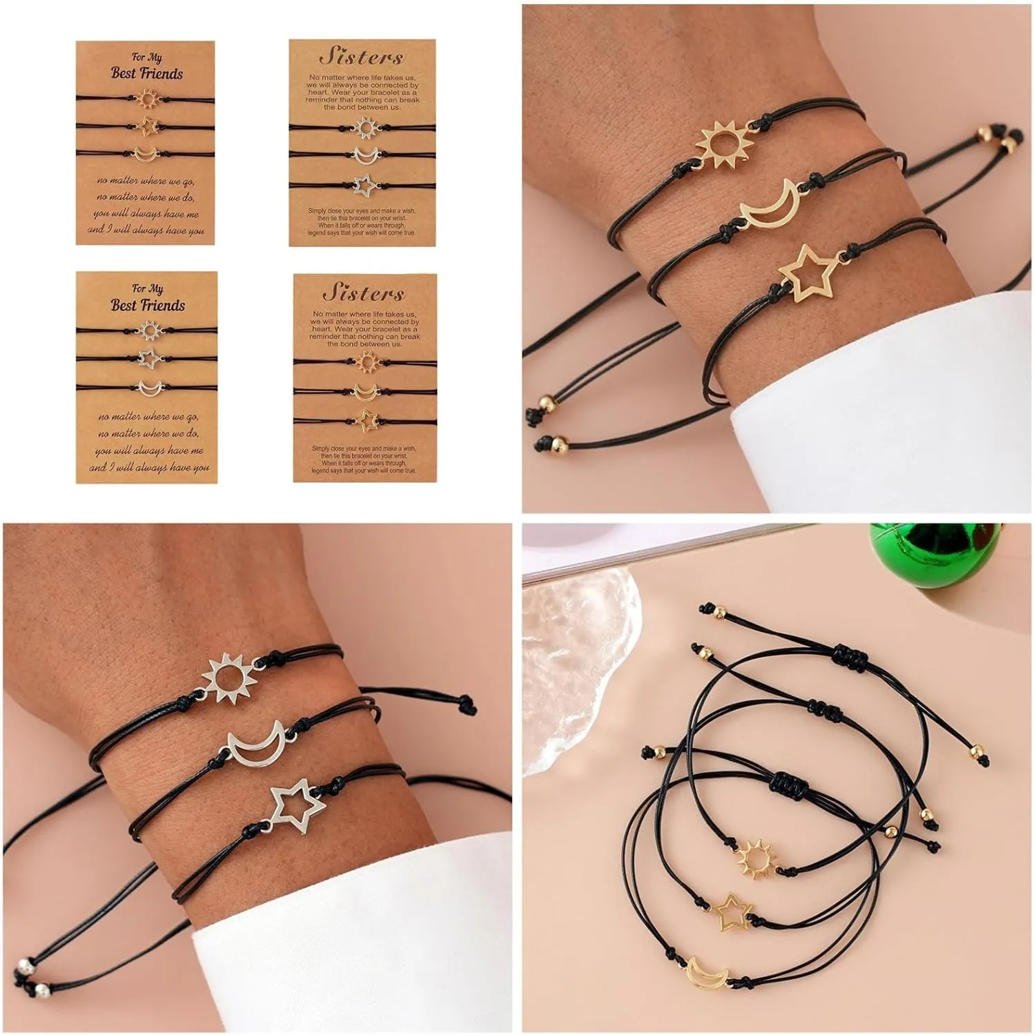 3pcs Star Friendship Bracelets Fashion Matching Bracelets Woven Rope Sister Bracelets for Women Teen Girls
