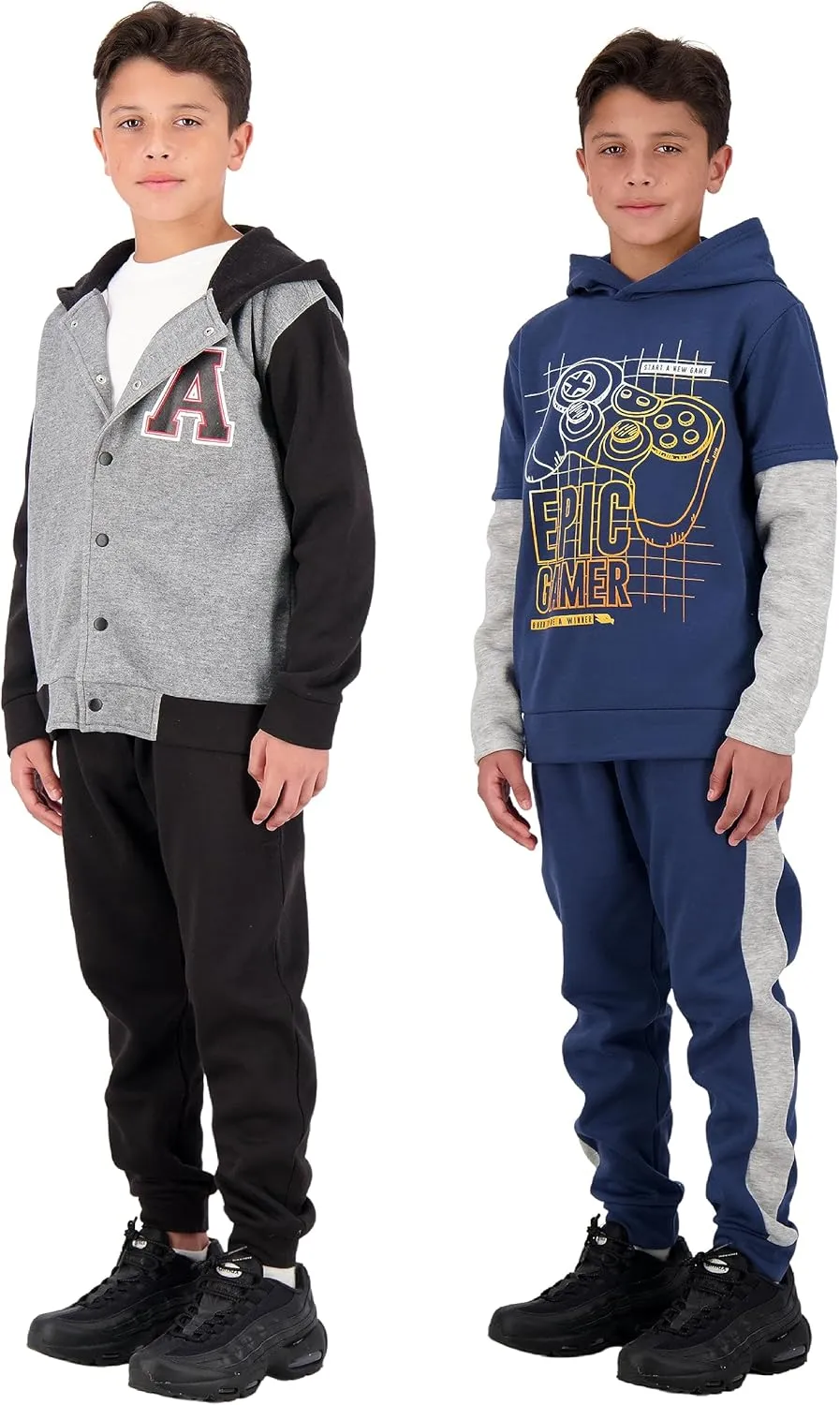 4 Piece Boys Jogger Sets for Kids 2 Pack Fleece Hoodie and Pull-On Sweatpants for Kids Skateboarding