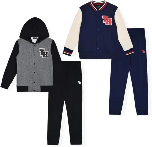 4 Piece Boys Jogger Sets for Kids 2 Pack Fleece Hoodie and Pull-On Sweatpants for Kids Skateboarding