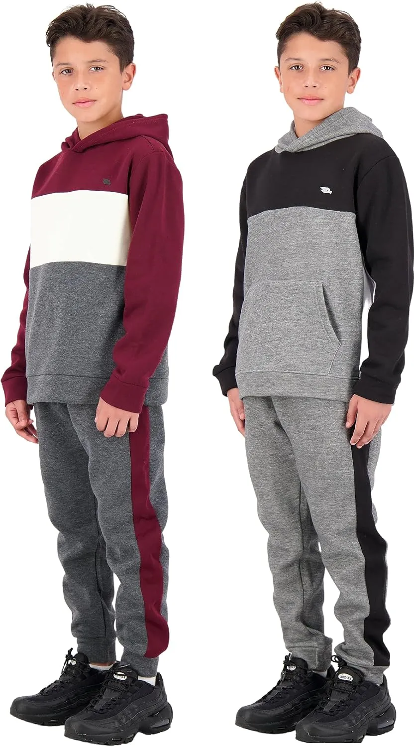 4 Piece Boys Jogger Sets for Kids 2 Pack Fleece Hoodie and Pull-On Sweatpants for Kids Skateboarding