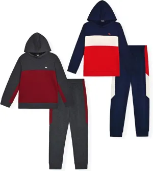 4 Piece Boys Jogger Sets for Kids 2 Pack Fleece Hoodie and Pull-On Sweatpants for Kids Skateboarding