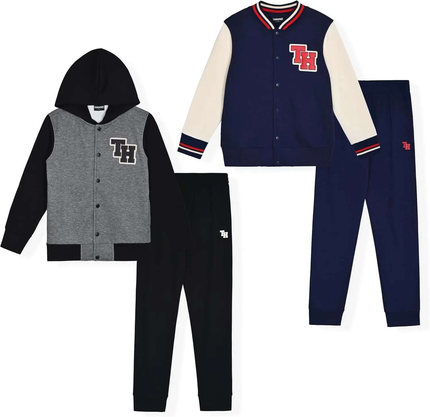 4 Piece Boys Jogger Sets for Kids 2 Pack Fleece Hoodie and Pull-On Sweatpants for Kids Skateboarding
