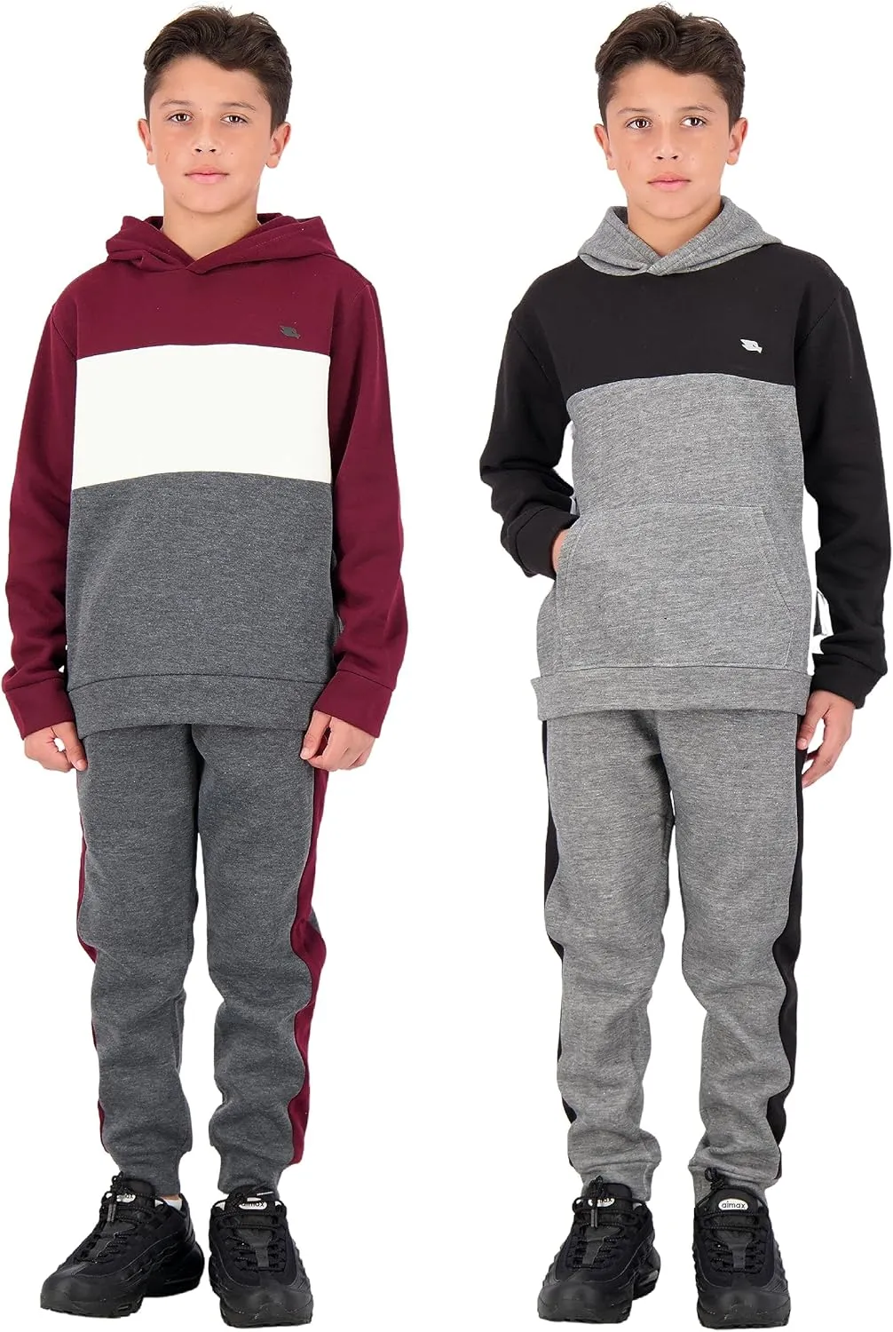 4 Piece Boys Jogger Sets for Kids 2 Pack Fleece Hoodie and Pull-On Sweatpants for Kids Skateboarding