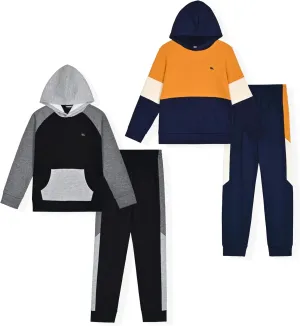 4 Piece Boys Jogger Sets for Kids 2 Pack Fleece Hoodie and Pull-On Sweatpants for Kids Skateboarding