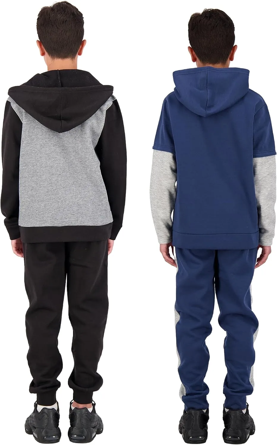4 Piece Boys Jogger Sets for Kids 2 Pack Fleece Hoodie and Pull-On Sweatpants for Kids Skateboarding