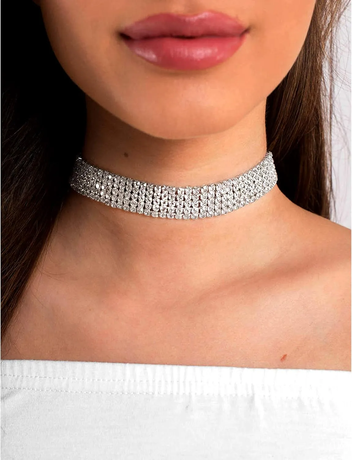 5 Pieces Rhinestone Choker Necklaces Silver Gold Plated Sparkly Diamond Choker Dainty Crystal Bridal Wedding Jewelry for Women