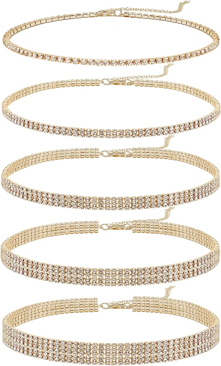 5 Pieces Rhinestone Choker Necklaces Silver Gold Plated Sparkly Diamond Choker Dainty Crystal Bridal Wedding Jewelry for Women