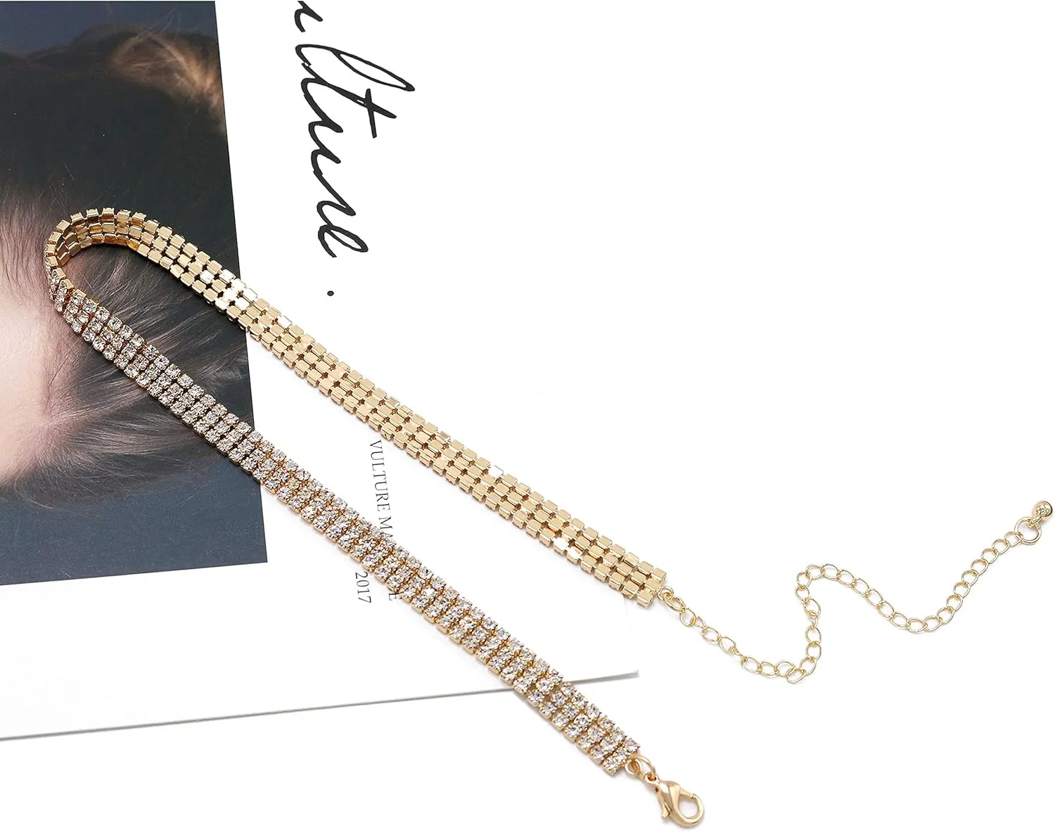 5 Pieces Rhinestone Choker Necklaces Silver Gold Plated Sparkly Diamond Choker Dainty Crystal Bridal Wedding Jewelry for Women