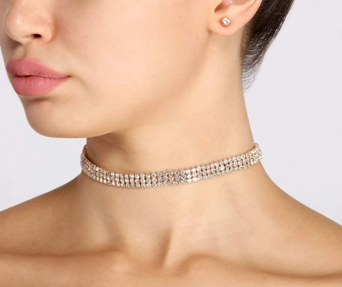 5 Pieces Rhinestone Choker Necklaces Silver Gold Plated Sparkly Diamond Choker Dainty Crystal Bridal Wedding Jewelry for Women