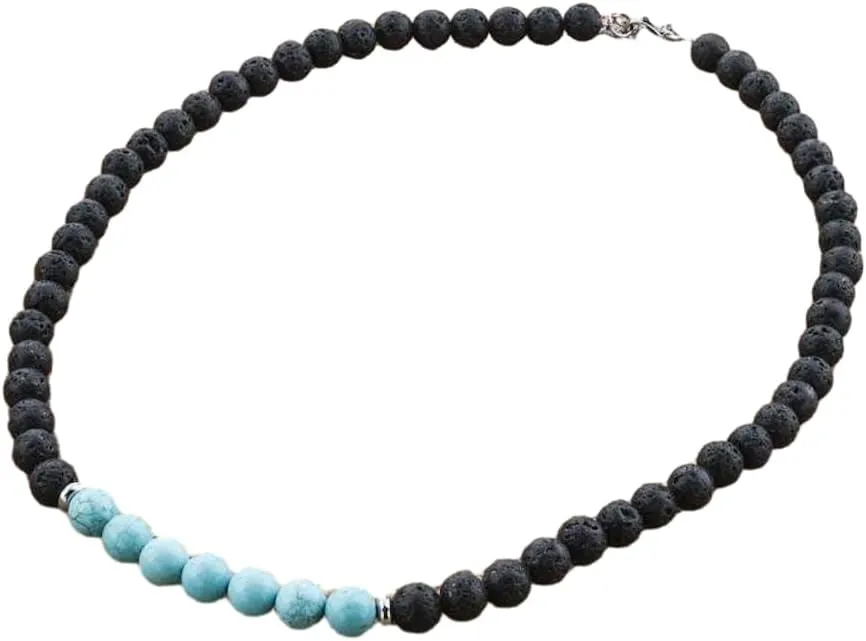 7 Chakra Beaded Stone Strand Necklaces for Women Men Natural Black Rock Lava Gemstone Chokers Reiki Healing Stone Long Pendant Necklace Christmas Birthday Gifts