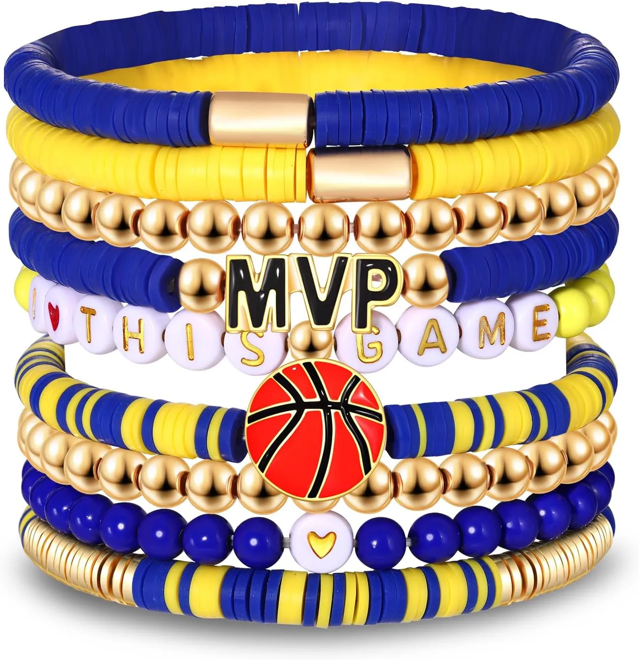9 Pack Basketball Bracelets Stack Basketball Friendship Bracelets Heishi Beaded Stretch Bracelets Basketball Game Day MVP Sports Fan Bracelets Jewelry Gifts