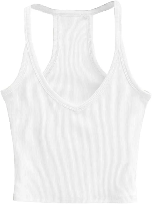 95% Cotton V Neck Basic Crop Tank Top for Women Summer Going Out Camisole Tops Ribbed Knit Casual Workout Tank Tops