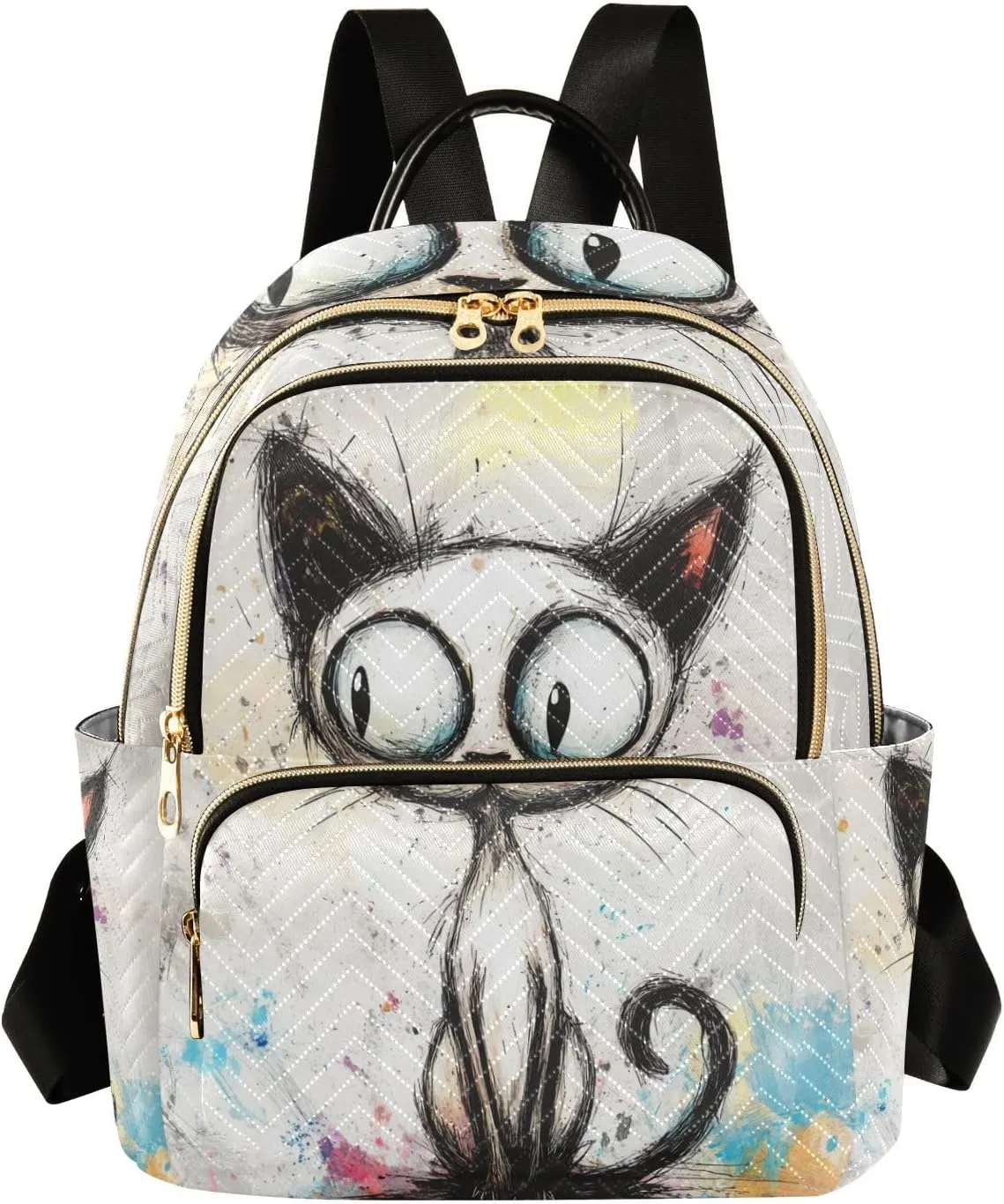 A Cartoon Cat Art Painting 14 Inch casual daypack backpack for women small fashion backpack for business
