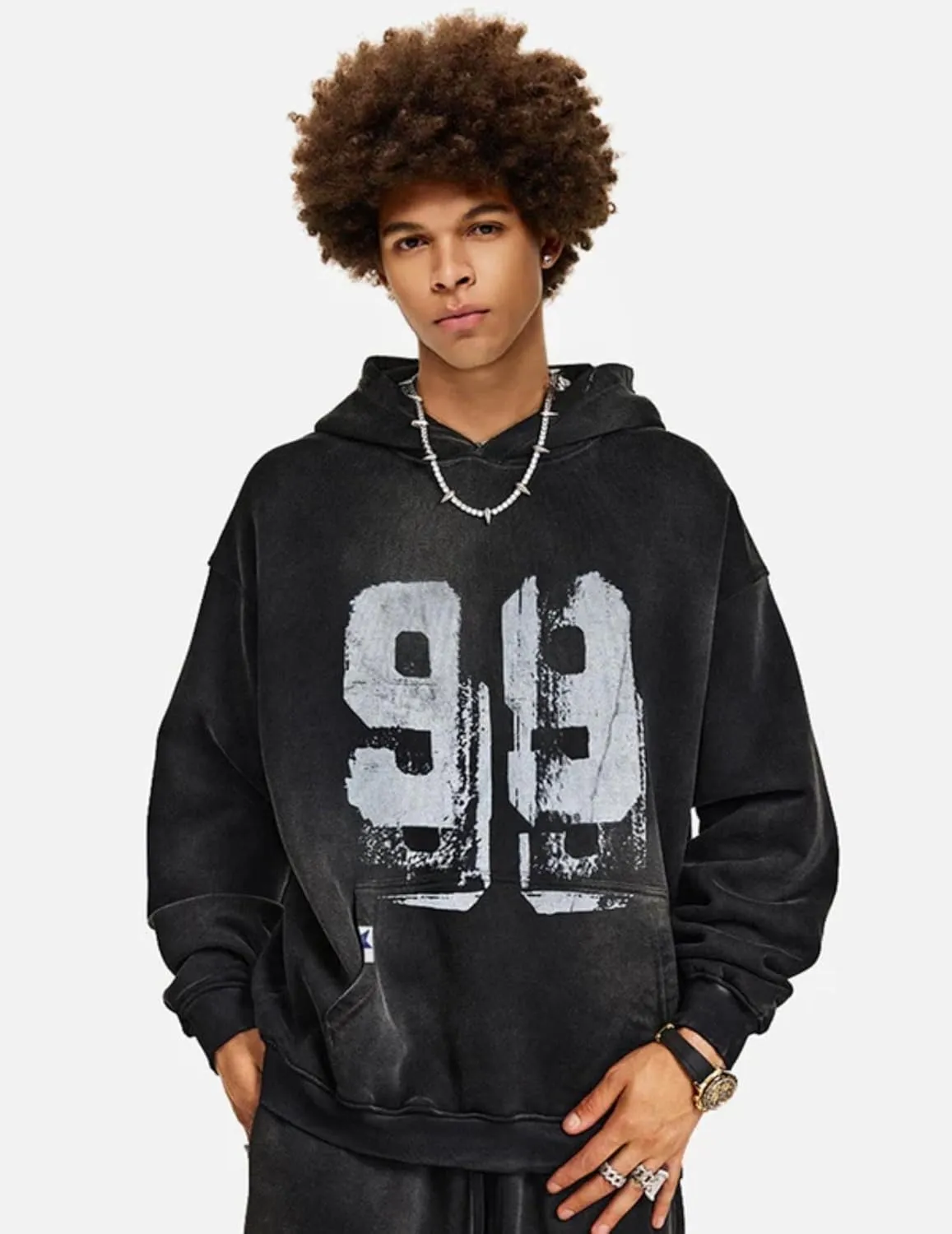 Aelfric Eden Mens Hoodies Graffiti Number 99 Print Hoodie Unisex Y2k Streetwear Oversized Hooded Pullover Pocket Sweatshirt