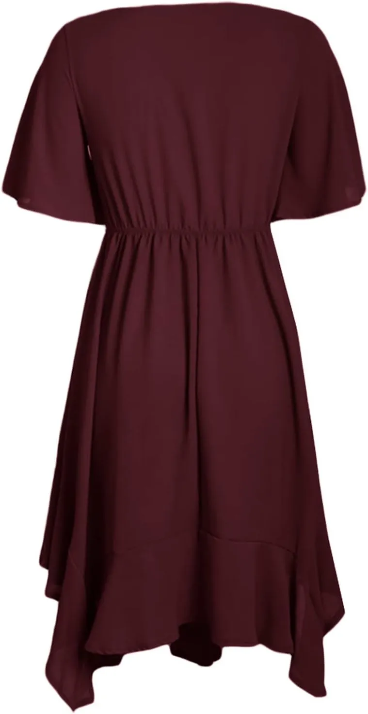 Alaster Womens Chiffon Short Sleeve Casual Midi Dress Irregular Hem Summer Dress