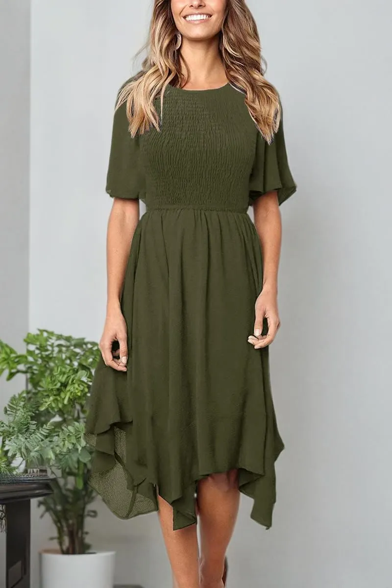 Alaster Womens Chiffon Short Sleeve Casual Midi Dress Irregular Hem Summer Dress