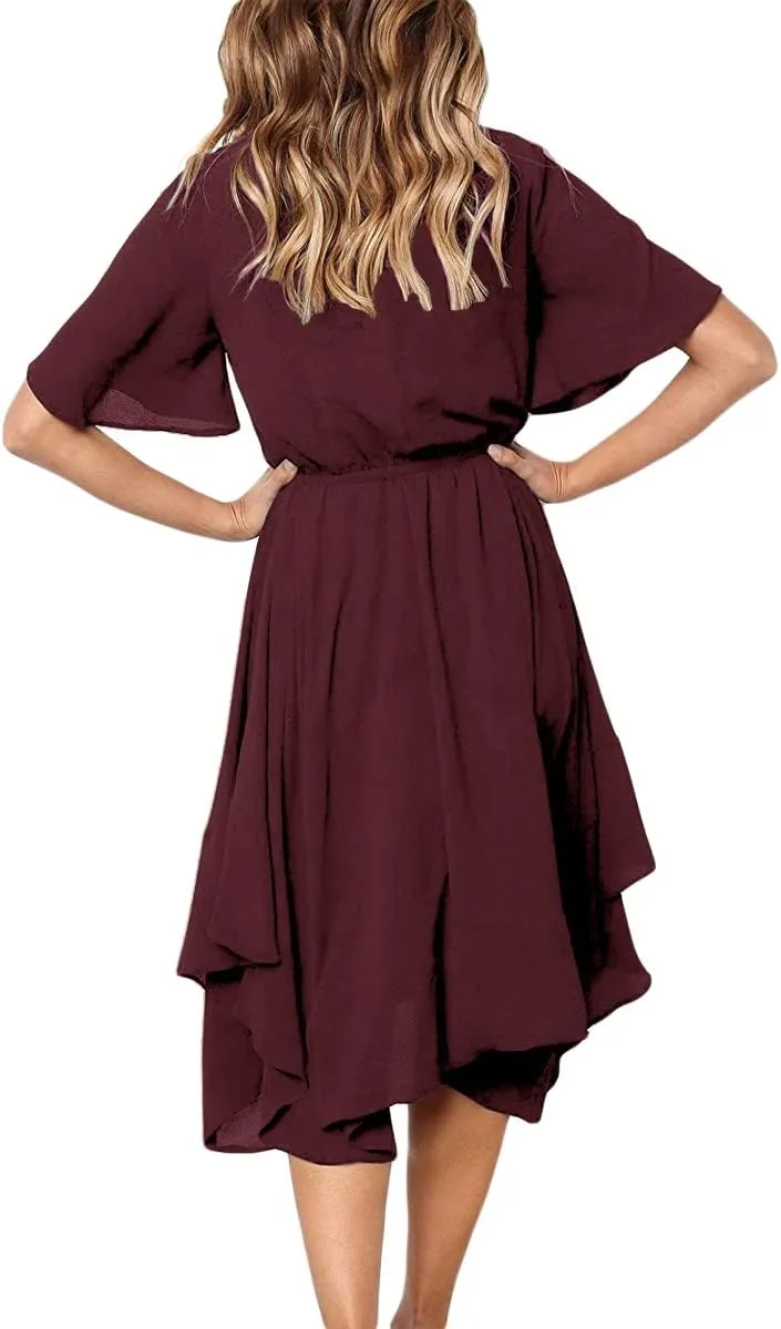 Alaster Womens Chiffon Short Sleeve Casual Midi Dress Irregular Hem Summer Dress