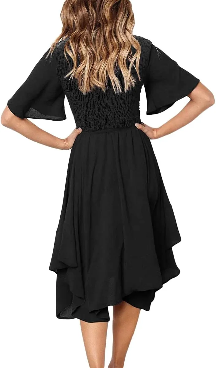 Alaster Womens Chiffon Short Sleeve Casual Midi Dress Irregular Hem Summer Dress