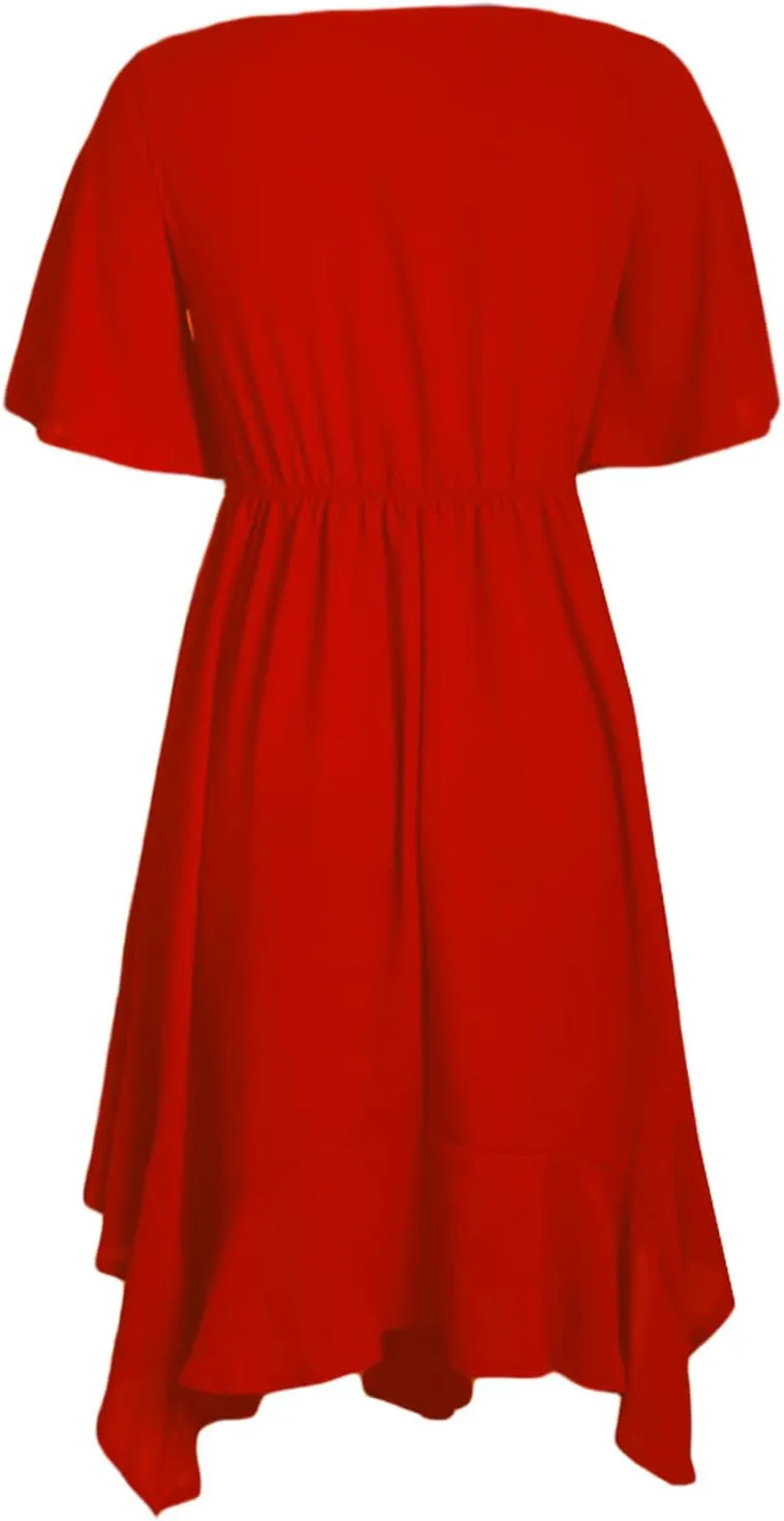 Alaster Womens Chiffon Short Sleeve Casual Midi Dress Irregular Hem Summer Dress