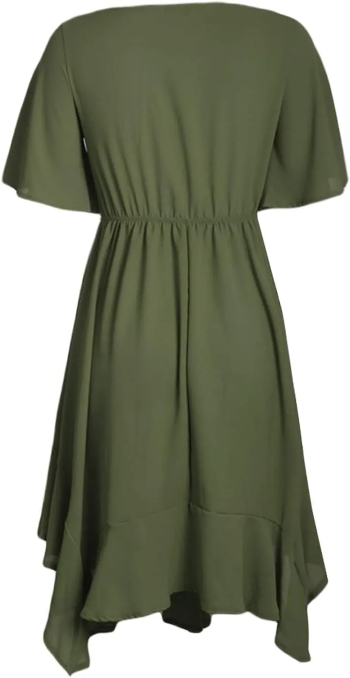 Alaster Womens Chiffon Short Sleeve Casual Midi Dress Irregular Hem Summer Dress