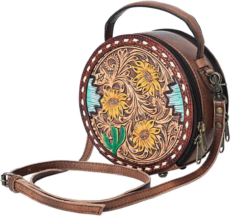 American Darling Canteen Hand Tooled Genuine Leather Women Bag Western Handbag Purse