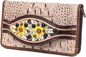 American Darling Clutch Hand Tooled Crocodile Embossed Genuine Leather Women Bag Western Handbag Purse