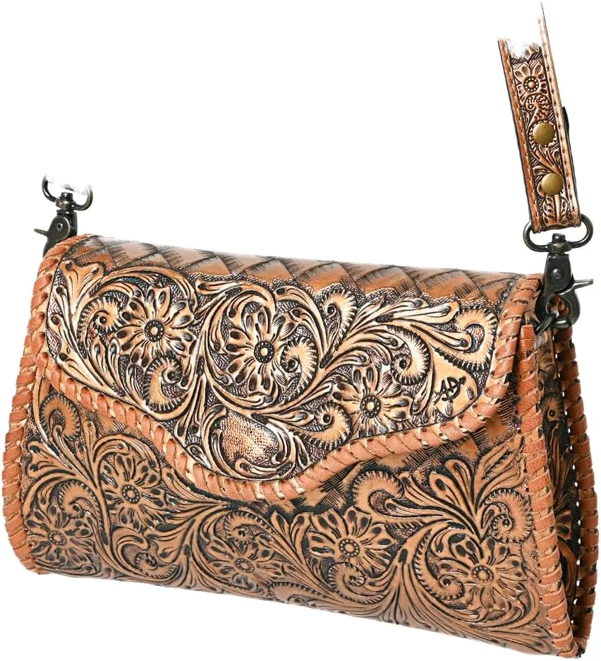 American Darling Clutch Hand Tooled Genuine Leather Western Women Bag Handbag Purse Tan | Leather Clutch Bag | Clutch Purses for Women | Cute Clutch Bag | Clutch Purse