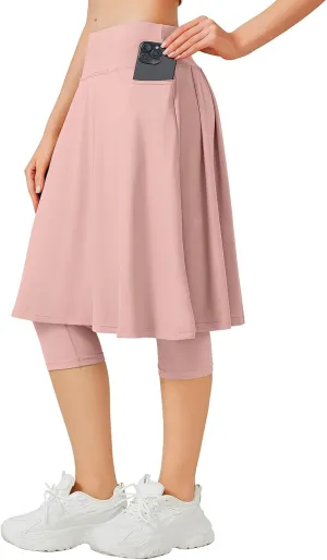 ANIVIVO Women Long Knee Length Skirted Leggings, Capris Leggings with Skirts High Waist