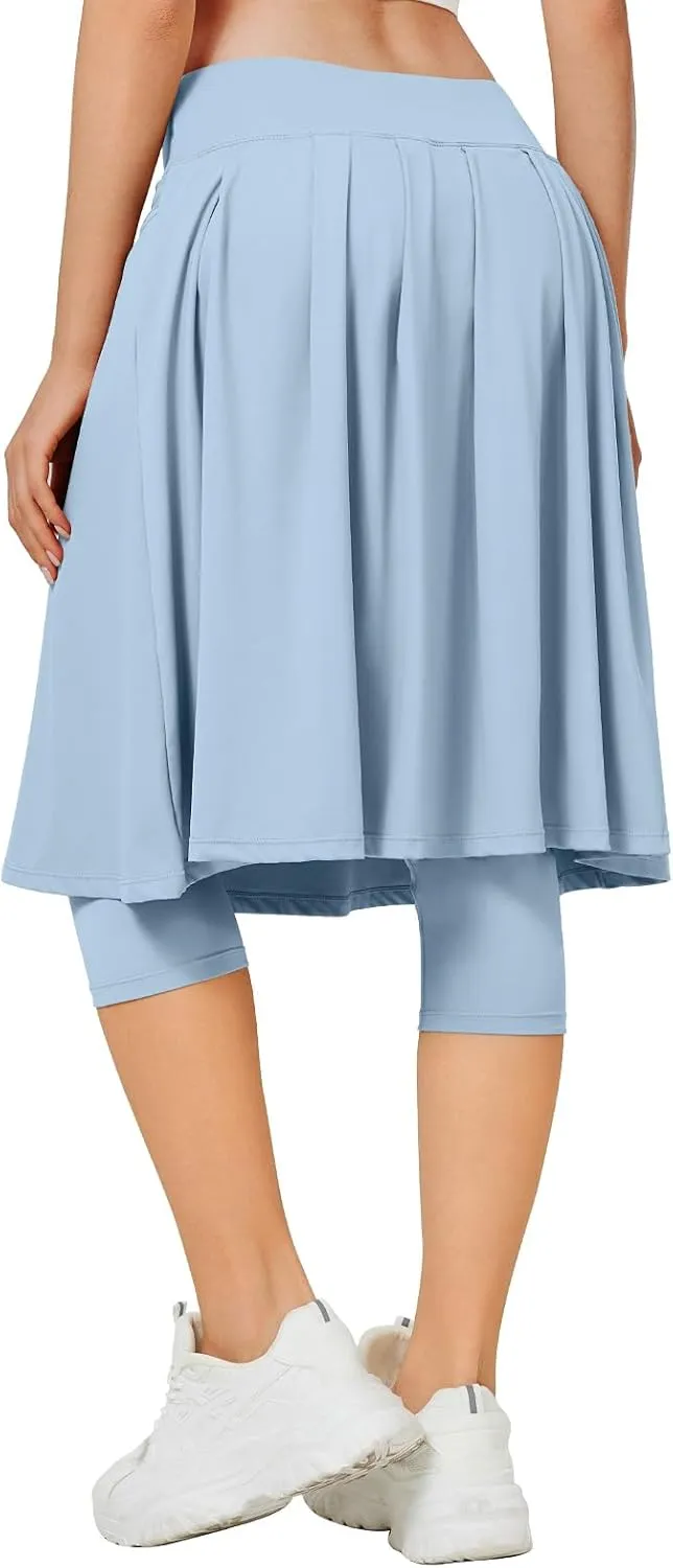 ANIVIVO Women Long Knee Length Skirted Leggings, Capris Leggings with Skirts High Waist